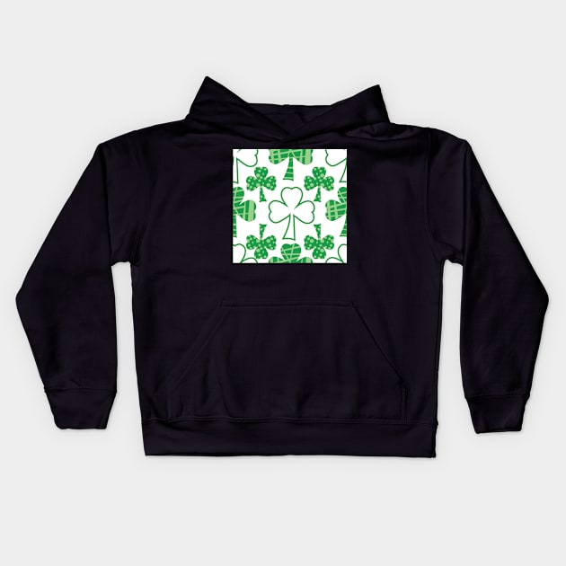 Holiday pattern filled Shamrocks, Saint Patricks Day Kids Hoodie by MegMarchiando